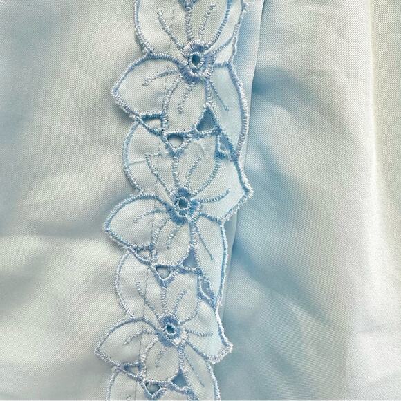 Vintage Light Blue Ruffle Blouse High Collar Puff Sleeve Romantic Retro size 12 - Picture 5 of 13